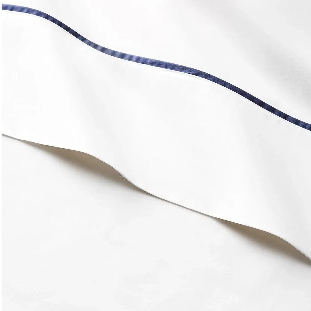 Ralph Lauren‎ Palmer Percale Queen Flat Sheet Polo Navy Trim Organic Cotton NEW